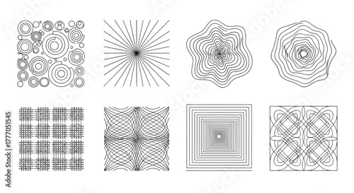 Abstract geometric patterns in black and white showcasing varied designs