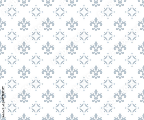 Wallpaper in the style of Baroque. White and gray floral ornament. Seamless vector background. Graphic pattern for fabric, wallpaper, packaging. Ornate Damask flower illustration