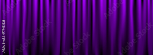 Royal purple velvet curtains background. Closed curtain backdrop for theater stage or cinema, circus. Vector textile room scene screen. Violet fabric drapery wallpaper for award, show, performance