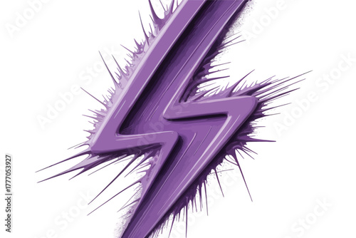 Purple lightning bolt illustration energy symbol with splash effect isolated on white background