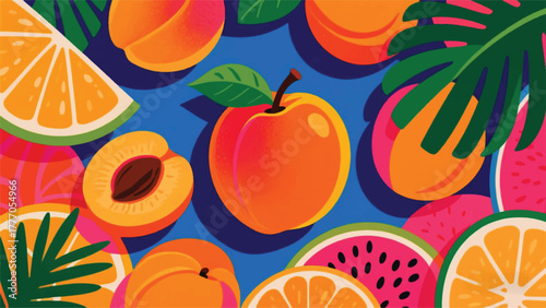 Fresh Healthy Fruit Illustrator Artwork Banner Background Design Template 