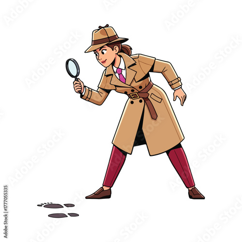 Female detective examining clues vector illustration