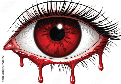 Bleeding red eye with dark lashes and cracked texture