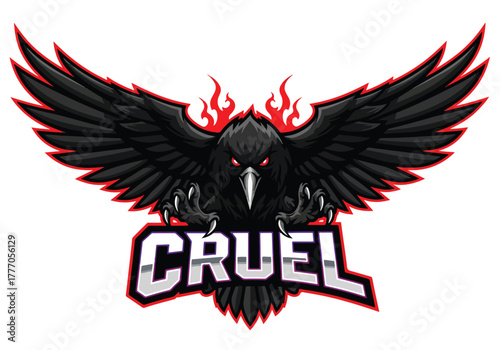 Cruel raven gaming logo design fierce wings fire - Gaming logo - Gaming Mascot - esport mascot vector illustration