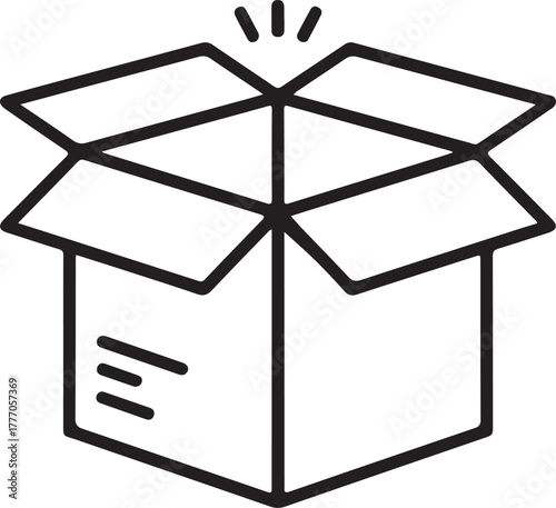 Open cardboard box with radiating lines symbolizing surprise