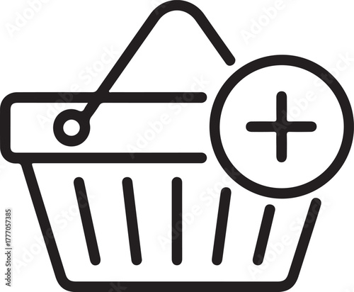 Shopping basket icon with a plus sign for adding items