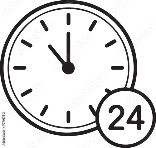 Simple line art clock showing 24 hour service availability