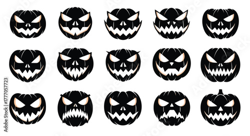 Collection of sixteen carved jackolantern faces