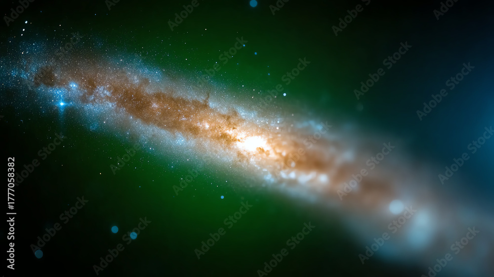Fototapeta premium An awe-inspiring view of a spiral galaxy surrounded by colorful cosmic dust.