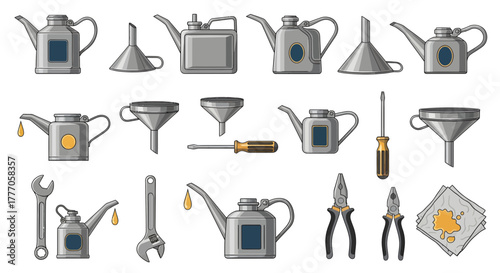 Collection of metal pipes, fittings, and plumbing icons on a white background, displayed as a vector icon set