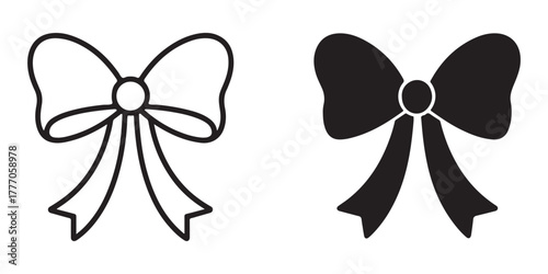 Hand drawn coquette ribbon bow doodle silhouette vector line art clipart on white background