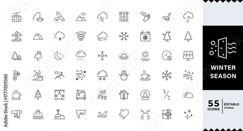 Pixel Perfect, Winter Cold Season line editable icon set. WInter icon set. Vector illustration