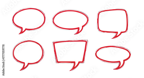 Six colorful speech bubbles in different shapes and styles