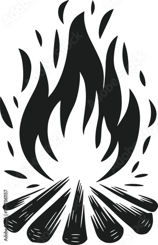 Black Bonfire Flames and Wood Vector Graphic heat burn
