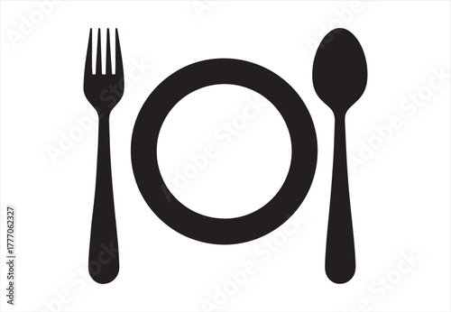 Dining Silhouette Icon – Plate, Fork, Spoon Vector for Food and Restaurant Themes