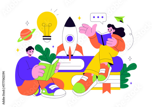 Book Week Events Vector Illustration with People Reading and Students Studying Textbooks for Literacy in a Flat Style Cartoon Background