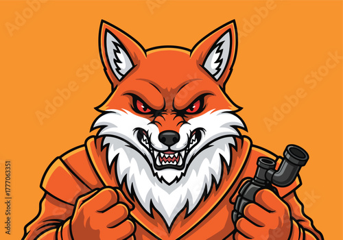 Fierce fox gaming logo character with weapon - Gaming logo - Gaming Mascot - esport mascot vector illustration