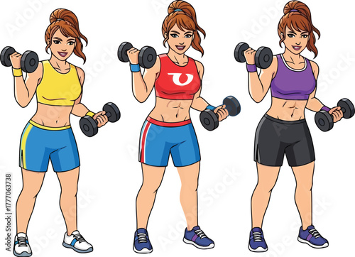 Three women lifting dumbbells