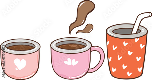 Mug with hot drink cartoon doodle hand drawn