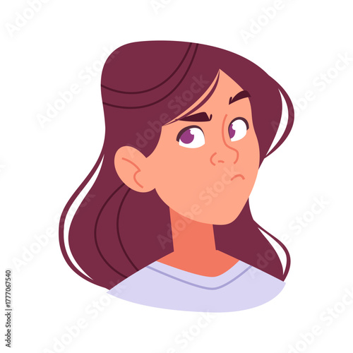 Annoyed Young Woman Face Expression. Irritated Frustrate Female Avatar
