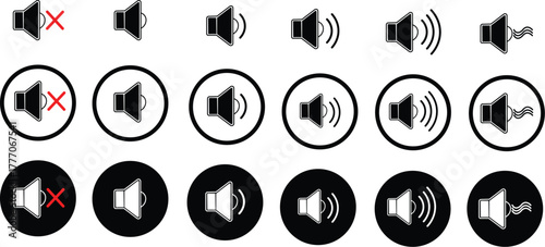 Sound volume icons with mute, low, medium, high, and wavy sound waves