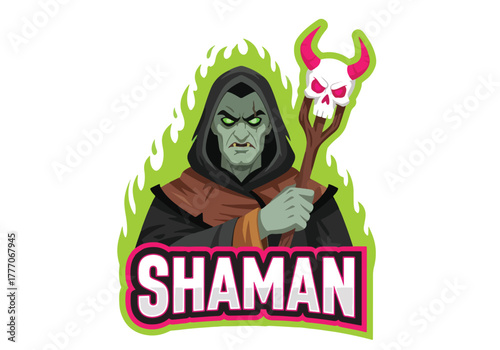 Gaming logo design of a fierce shaman character - Gaming logo - Gaming Mascot - esport mascot vector illustration