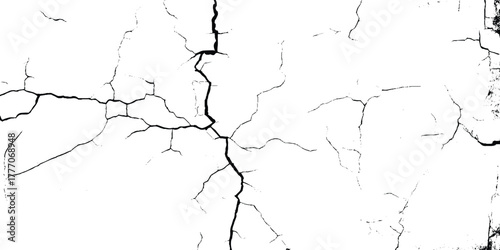 Cracks on the concrete wall. Cracks isolated on white background. Texture for overlay.  Wall Background. For designers to apply texture cracks to objects.. 