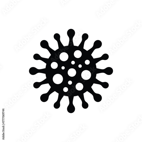 Black silhouette icon of a virus particle on white background