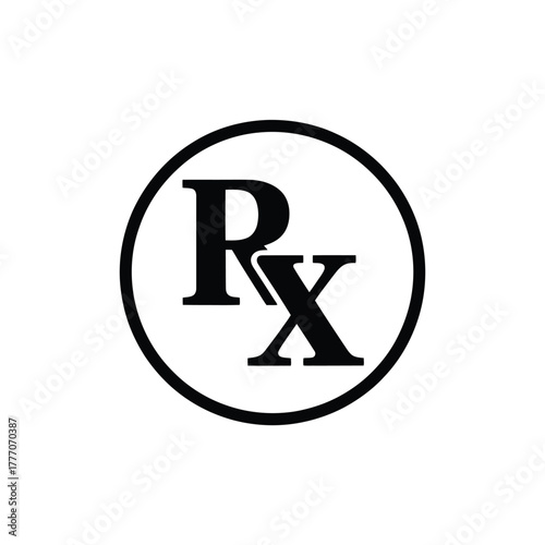 Black and white rx symbol inside a circle for prescription medication