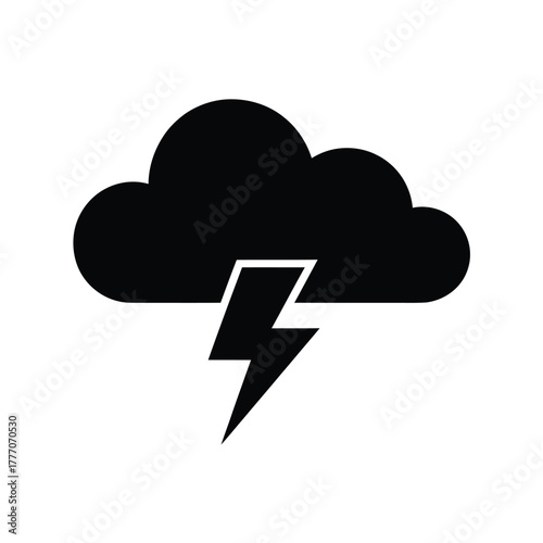 Black silhouette of a storm cloud with a lightning bolt