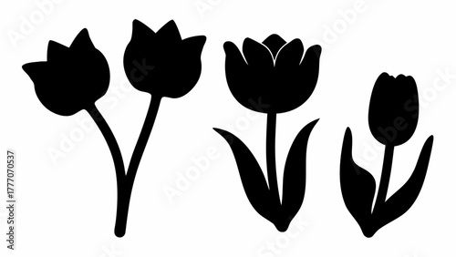 Elegant tulip flower silhouettes, perfect for spring designs, floral patterns, and botanical art projects originally designed as a scalable vector graphic
