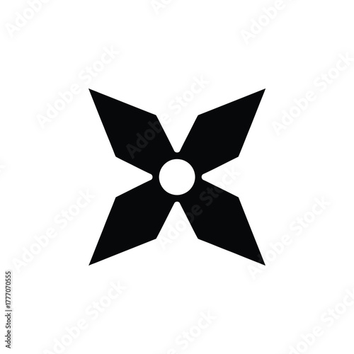 Black shuriken star weapon silhouette on white background