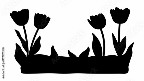 Elegant tulip garden silhouette with smooth lines, perfect for springtime crafts or minimalist design projects, originally a scalable vector graphic