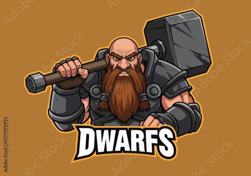Mighty bearded dwarf warrior with hammer gaming logo - Gaming logo - Gaming Mascot - esport mascot vector illustration