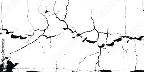 Cracked wall texture grunge damage stain background. Black dirty old crack broken concrete wall. Vector group of black branch grunge cracks isolated on white background