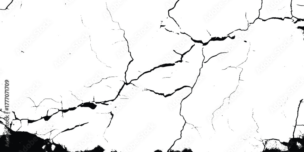 Obraz premium Cracked wall texture grunge damage stain background. Black dirty old crack broken concrete wall