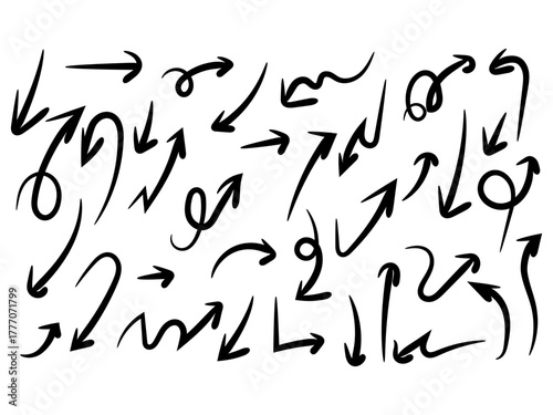 Handdrawn arrow collection isolated on white background set of doodle arrows, vector pointers, direction indicators, and navigation symbols for creative design projects