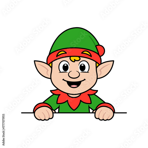 Cartoon Peeking Elf Flat Illustration