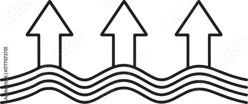 Illustration of three upward arrows rising from wavy lines