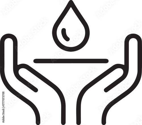 Hands holding a water drop icon symbolizing care and purity