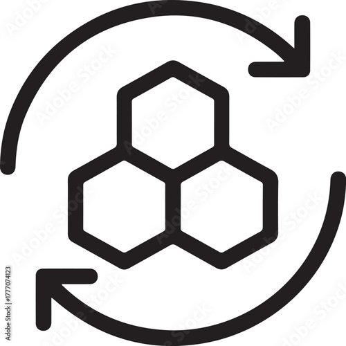 Circular arrows around a honeycomb structure icon