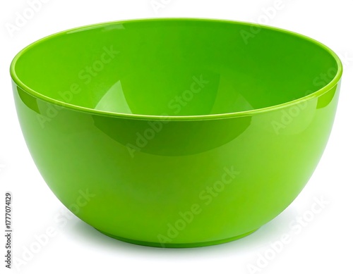 Shiny, light-green, empty, wide-mouthed bowl isolated on white