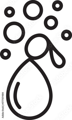 Simple line art icon of a soap dispenser with bubbles