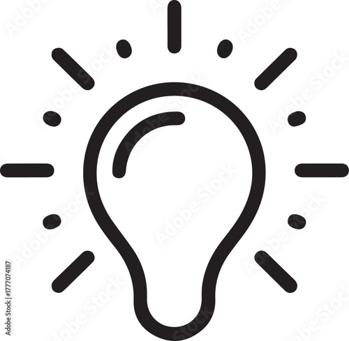 Simple outline of a light bulb shining brightly