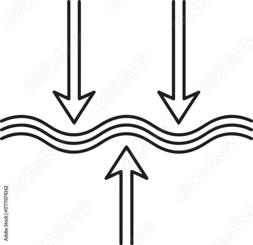 Three arrows pushing down and up on wavy line