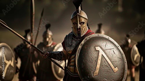 Spartan Warrior Formation Advancing to Battle, Strong and Determined
