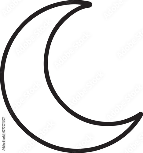 Simple outline of a crescent moon in black and white
