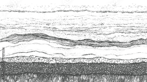 Black and white cross section of layered geological strata and soil textures geology earth