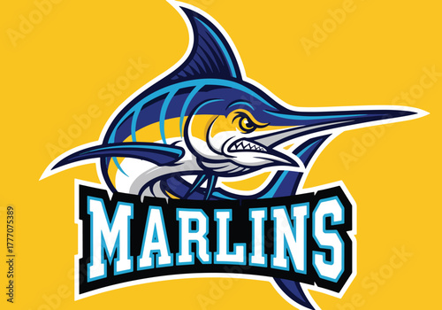Marlins mascot fierce marlin sports team gaming logo - Gaming logo - Gaming Mascot - esport mascot vector illustration