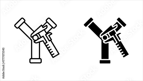 Pipe repair linear icon set, plumbing, pipe and wrench. vector illustration on white background